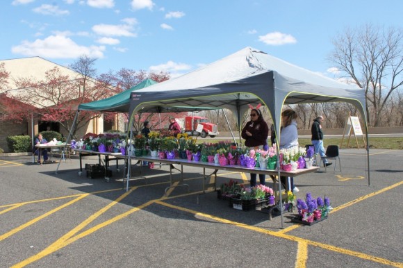 The flower stand outside the Levittown Fire Company No. 1 station on Friday afternoon. Credit: Tom Sofield/LevittownNow.com