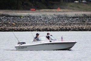 Two men enjoying Sunday's beautiful weather on the Delaware River in Falls Township. Credit: Tom Sofield/LevittownNow.com
