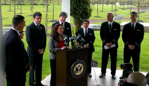 Mike Fitzpatrick (PA-8), together with 9/11 pilot widow Ellen Saracini, announce Bill to thwart terror tactics in 2013. Credit: Congressman Mike Fitzpatrick's Office