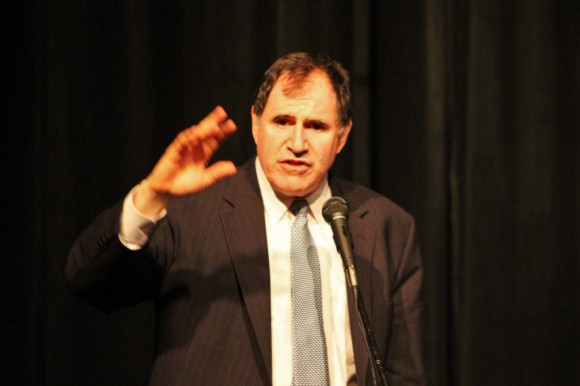 Kind speaks to the audience. Credit: Tom Sofield/LevittownNow.com