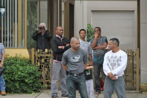 Bystanders watch the police at the scene. Credit: Tom Sofield/LevittownNow.com