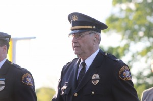 Bristol Township Chief of Police James McAndrew marching into a Police Memorial Service earlier this year. Credit: Tom Sofield/LevittownNow.com