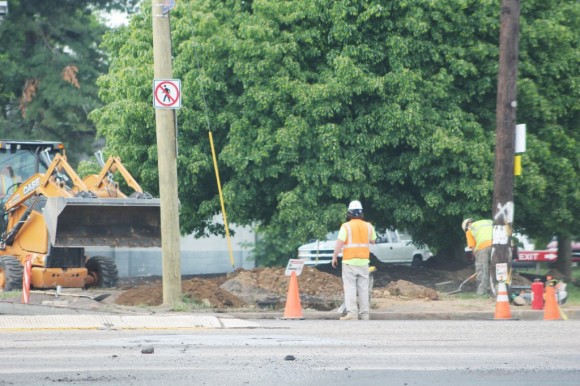 Crews working recently along Route 13 in the Edgely section of Bristol Township. Credit: Tom Sofield/LevittownNow.com
