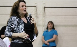 A resident asks the district officials a question. Credit: Tom Sofield/LevittownNow.com
