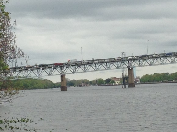 Emergency crews on the bridge Tuesday afternoon. Credit: Jon Lambeck/Submitted