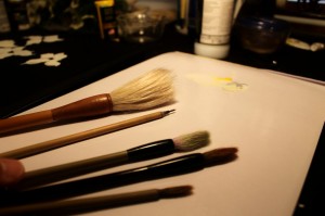 The brushes inside Champine's studio. Credit: Tom Sofield/LevittownNow.com