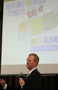 Architect Sean Goodrick answers a resident's question Tuesday evening. Credit: Tom Sofield/LevittownNow.com