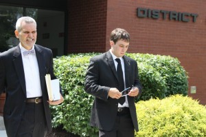 Attorney Michael Goodwin and Angelo Capria leaving court on Thursday. Credit: Tom Sofield/LevittownNow.com