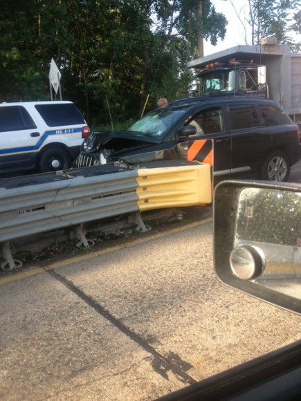 A LevittownNow.com sent this photo of an accident along Route 13 in the area of Veterans Highway (Route 413) in Bristol Borough on Friday morning. As of press time, no serious injuries were reported. Credit: Mike Dombroski/Submitted