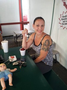 Supporter of Happy Tails Rescue enjoying her Water Ice from Jo Jo's Submitted
