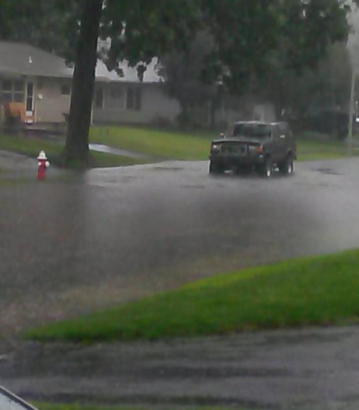 Tuesday morning flooding in Falls Township's Thornridge section. Credit: Neal K Sanderson/Submitted