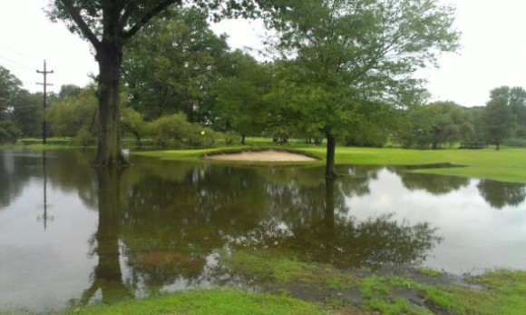 Flooding at Oxford Valley Golf Course in Falls. Credit: Tom Sofield/LevittownNow.com