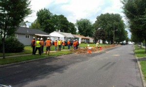 PECO crews at the scene of the gas leak and fire. Credit: Tom Sofield/LevittownNow.com 
