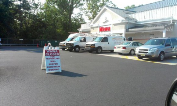The Wawa on Oxford Valley Road in Middletown was closed for remodeling on Wednesday. A sign outside the store said it was set to reopen on Thursday. Credit: Tom Sofield/LevittownNow.com