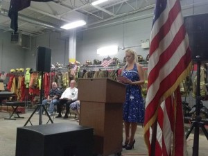 Pennsbury School Board Member Jacqui Redner reciting a poem her husband Firefighter George Redner  shared with her  Jeff Bohen/LevittowNow