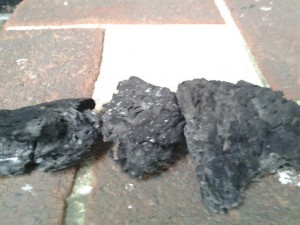 Chunks of ash that fell Monday morning. Credit: Michelle Auty