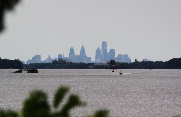 The banks of the Delaware River in Croydon and Bensalem should also provide excellent spots to watch the rocket launch, which will appear to the left of the skyline.   Credit: Tom Sofield/LevittownNow.com
