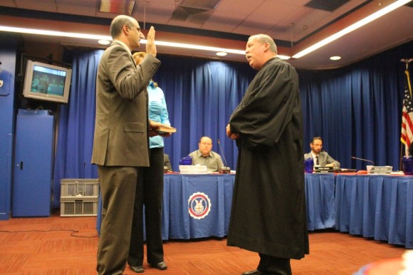 Pirritano being sworn in. Credit: Tom Sofield/LevittownNow.com