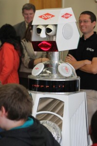 Dowbot talking with students. Credit: Tom Sofield/LevittownNow.com