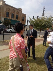 Kevin Strouse taking questions at a press conference in Bristol. 