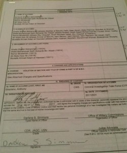 The charge sheet listing the crimes of the terrorists responsible for the 9/11 attacks. Credit: Jeff Bohen/LevittownNow.com