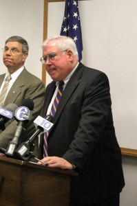 Bucks County DA David Heckler at a press conference earlier this year in Tullytown. Credit: Tom Sofield LevittownNow.com