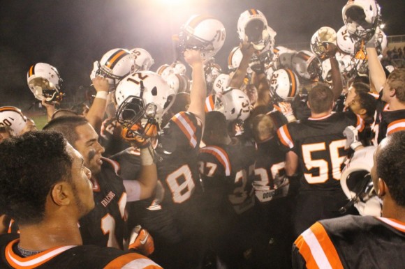 The Falcons celebrate after their win Friday night. Credit: Tom Sofield/LevittownNow.com