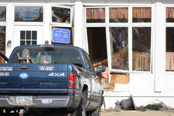 A pickup truck hit the Hulmeville Inn in Hulmeville Saturday just after 12:30 p.m. Credit: Tom Sofield/LevittownNow.com