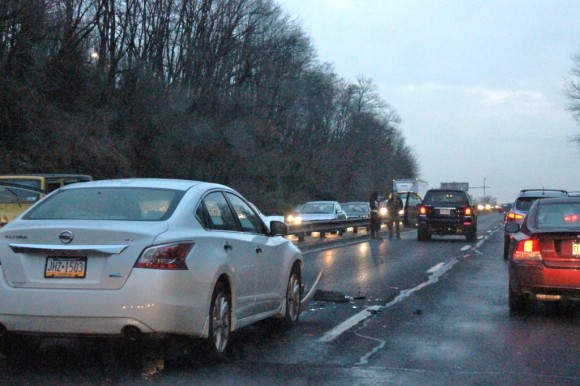 An accident on Route 1 in Bensalem before police arrived.  Credit: Tom Sofield/LevittownNow.com