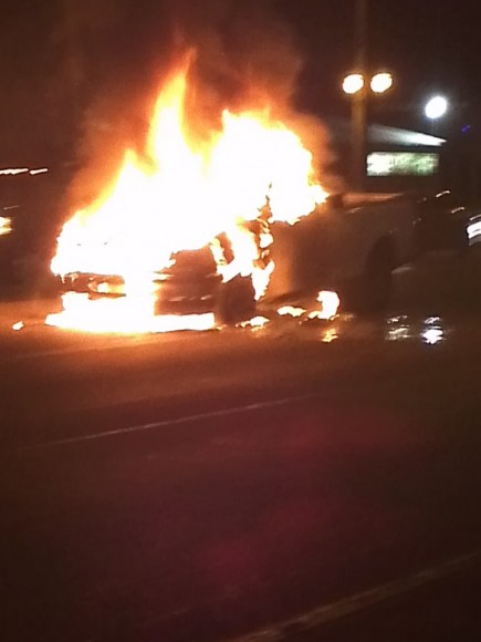 Ford Truck outside of Sunoco Station on Rt. 413 engulfed by flames.  Credit: Anthony Margiotta, Jr. 