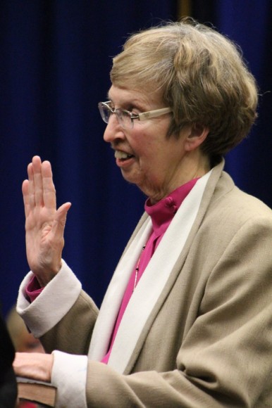 Irene Boyle being sworn in. Credit: Tom Sofield/LevittownNow.com
