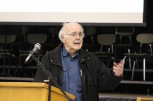 Resident James Tyler speaks at the Act 34 hearing for the Mary Devine School in Croydon. Credit: Tom Sofield/LevittownNow.com