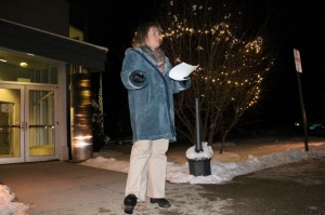 Julie Sauerbry-Smith speaks during a rally Wednesday night. Credit: Tom Sofield/LevittownNow.com