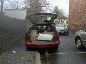 One family's car was packed as they leave their home because of the borough declaration. Credit: Jeff Bohen/LevittownNow.com