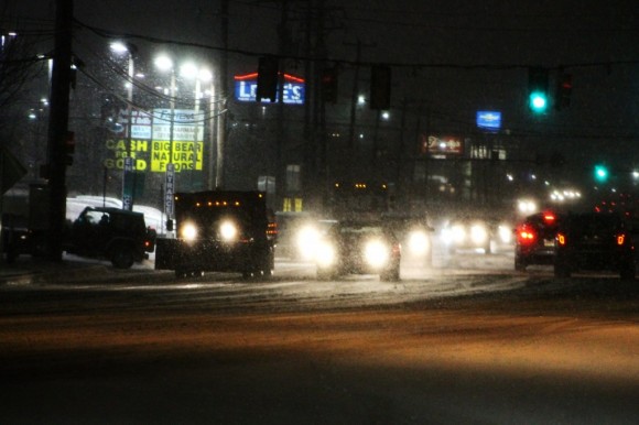 A plow truck salts along East Lincoln Highway. Credit: Tom Sofield/LevittownNow.com