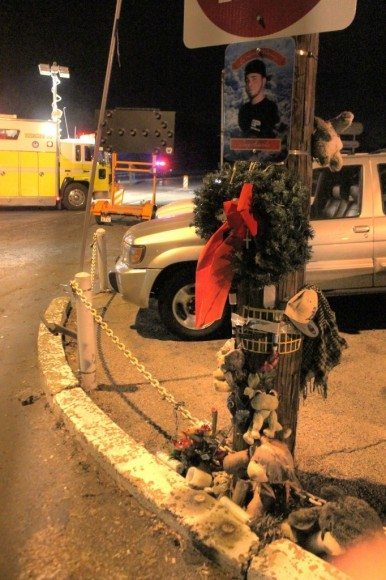A memorial for a man killed just yards away from Monday's accident. Credit: Tom Sofield/LevittownNow.com