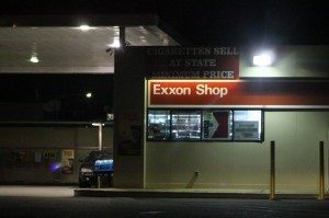 The Exxon station hours after the Sunday night robbery. Credit: Tom Sofield/LevittownNow.com