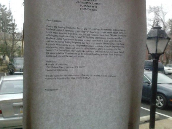 Letter posted to doorways of apt complex buildings D &  Credit:  Jeff Bohen LevittownNow.com 