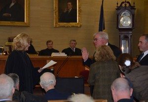 District Attorney David Heckler being sworn in for a second term. Credit: County of Bucks