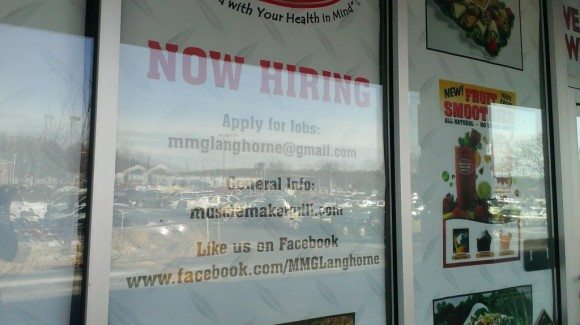 The location is now hiring, according to a sign out front. Credit: Tom Sofield/LevittownNow.com