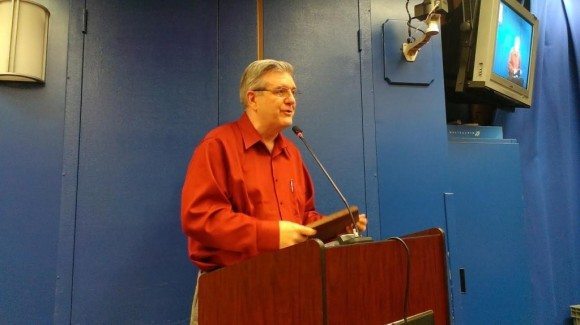 School Board President Scott Congdon thanked Webb for his 10 years of volunteer service. Webb said last month he was stepping down in order to spend more time with family and work on other projects.  Credit: Tom Sofield/LevittownNow.com 