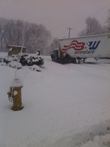 A stuck tractor-trailer along New Falls Road. Credit: Jeremy Yates