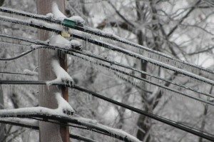 Power lines coated in ice Wednesday evening. Credit: Tom Sofield/LevittownNow.com