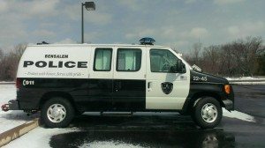 A Bensalem police vehicle outside the court where the prisoner escaped. Credit: Tom Sofield/LevittownNow.com