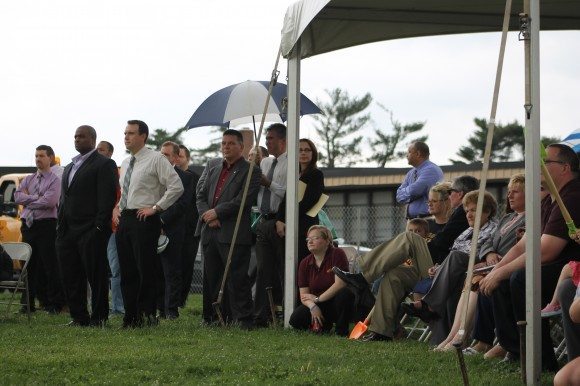 The ceremony started again at Emerson after the rain stopped. Credit: Tom Sofield/LevittownNow.com