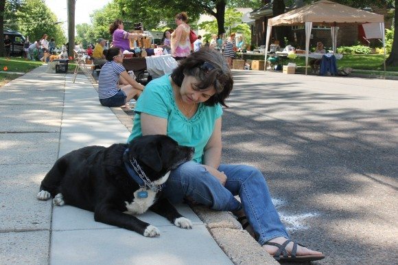 Ruthie, a shelter dog, rests on the knee of a volunteer with the Shelter Animal Project. Credit: Tom Sofield/LevittownNow.com