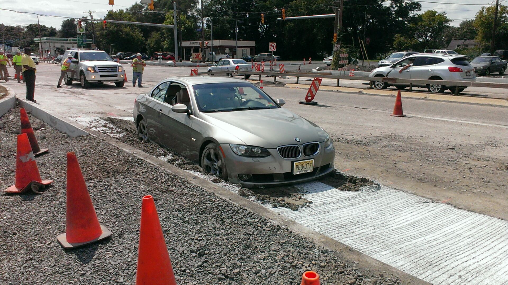 Another Car Gets Stuck in Wet Cement on Route 13