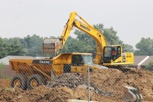 Crews working at the site of Ralph Waldo Emerson Elementary School on Mill Creek Road recently. Credit: Tom Sofield/LevittownNow.com