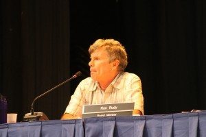 School board member Ron Rudy listening to an update on an audit of some district buildings.  Credit: Tom Sofield/LevittownNow.com