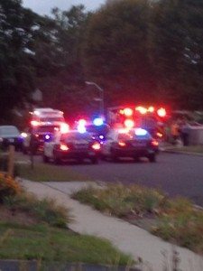 Police at the scene of the stabbing.  Credit:  Shawn Higgs Jr (@shawnjr3942)/Twitter